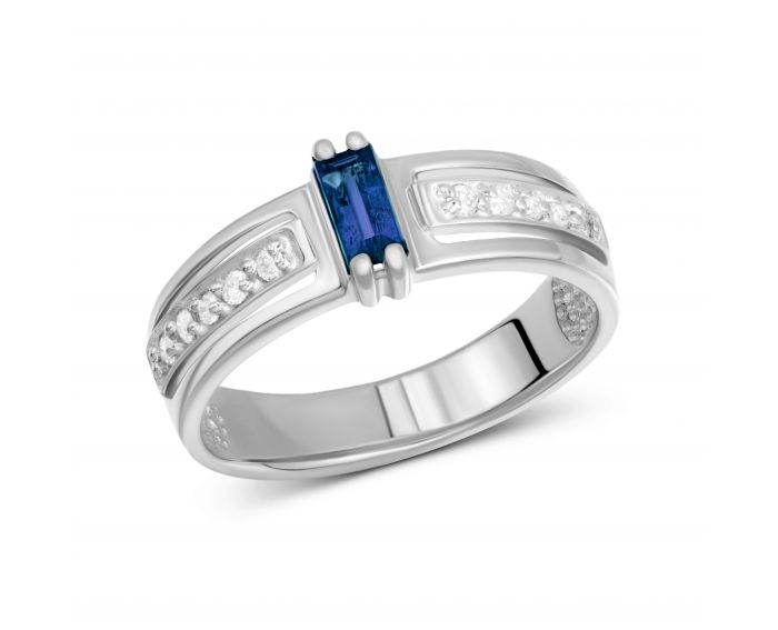 Ring with diamonds and sapphire in white gold 1К955-0032