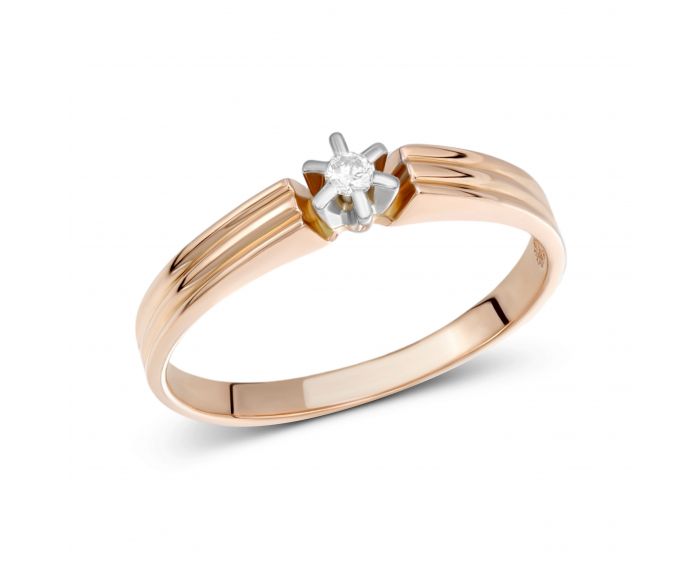 Каблучка з діамантом у комбінації білого та рожевого золота 1К955-0058