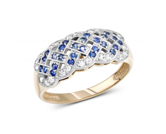 Кольцо с бриллиантами и сапфирами в сочетании белого и розового золота 1-209 527