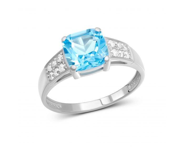 Ring with diamonds and topaz in white gold 1-209 564