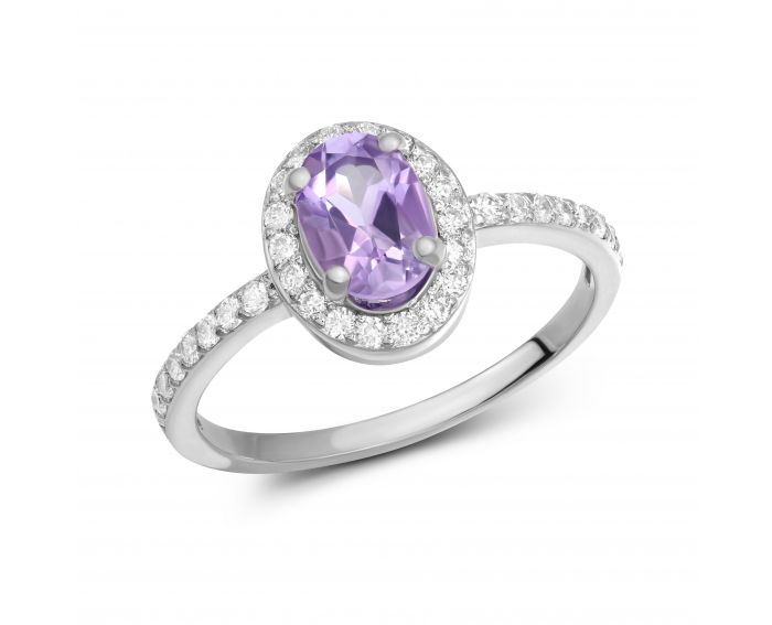 Ring with diamonds and amethyst in white gold 1-209 576