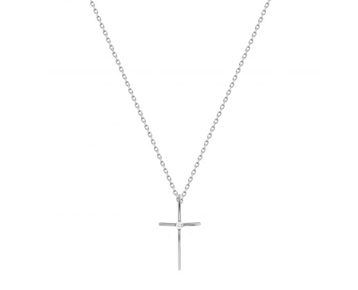Cross with a diamond in white gold 1-209 786