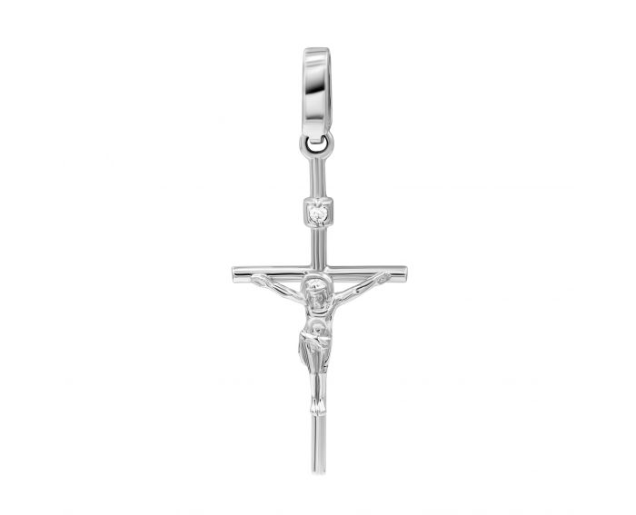 Хрест з діамантом у білому золоті 1П171ДК-0023