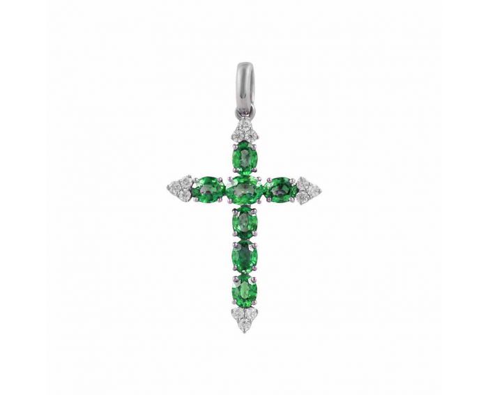 Cross with diamonds and emeralds in white gold 1P759-0215