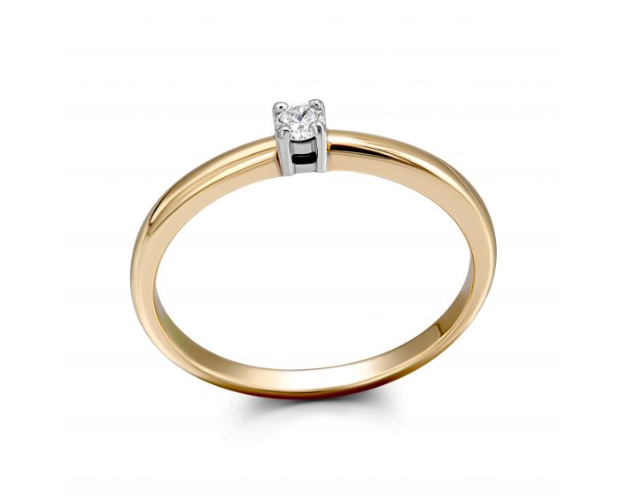 Каблучка з діамантом у комбінації білого та рожевого золота 1К464-0016