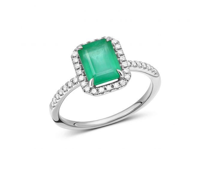 Ring with diamonds and emeralds in white gold 1К034ДК-1668