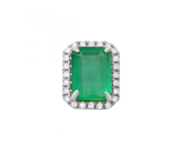 Pendant with diamonds and emerald in white   golden 1П034ДК-0582