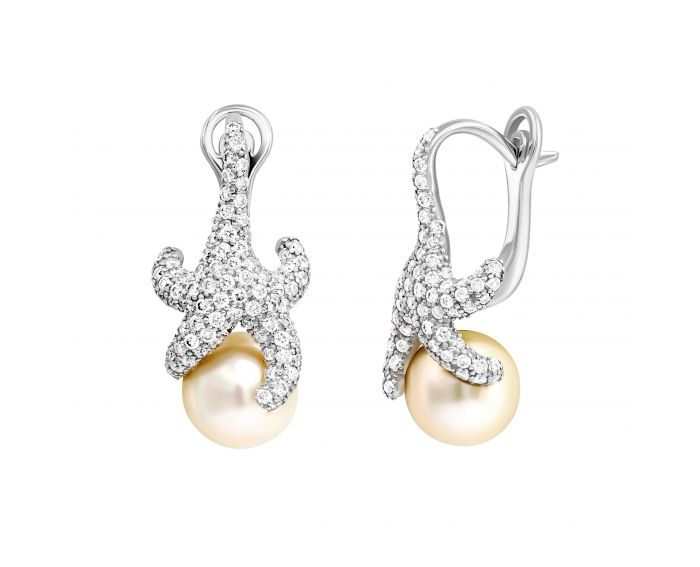 Earrings with diamonds and pearls in white gold 1-210 874