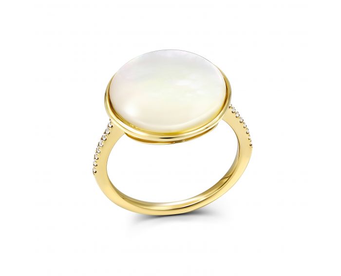 Ring with mother-of-pearl and diamonds in yellow gold 1-242 546