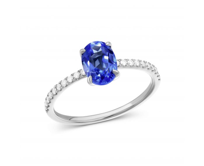 Ring with diamonds and cornflower sapphire in white gold 1К034ДК-1678