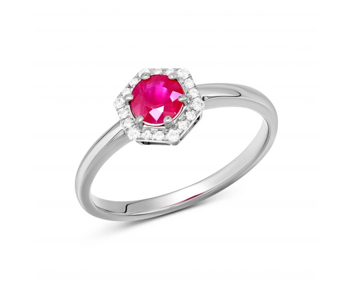 Ring with diamonds and ruby in white gold 1К034ДК-1684