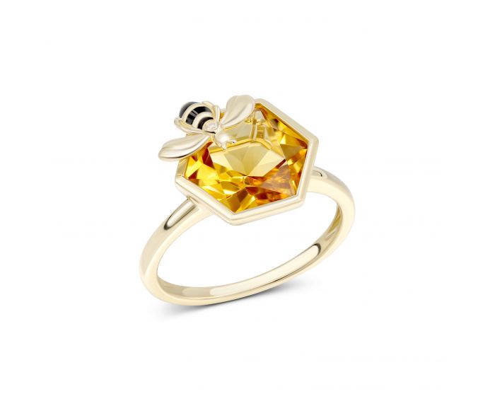 Каблучка з цитринами та діамантами у жовтому золоті 1К034-1733