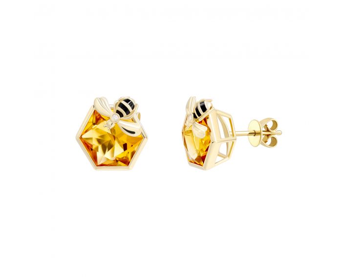 Сережки з цитринами та діамантами у жовтому золоті 1С034-1498
