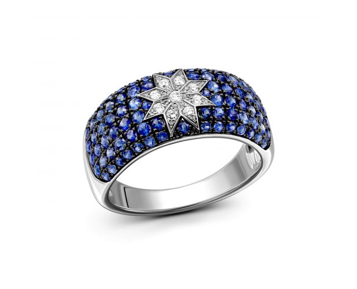 Ring with diamonds and sapphires in white gold 1К759-0424
