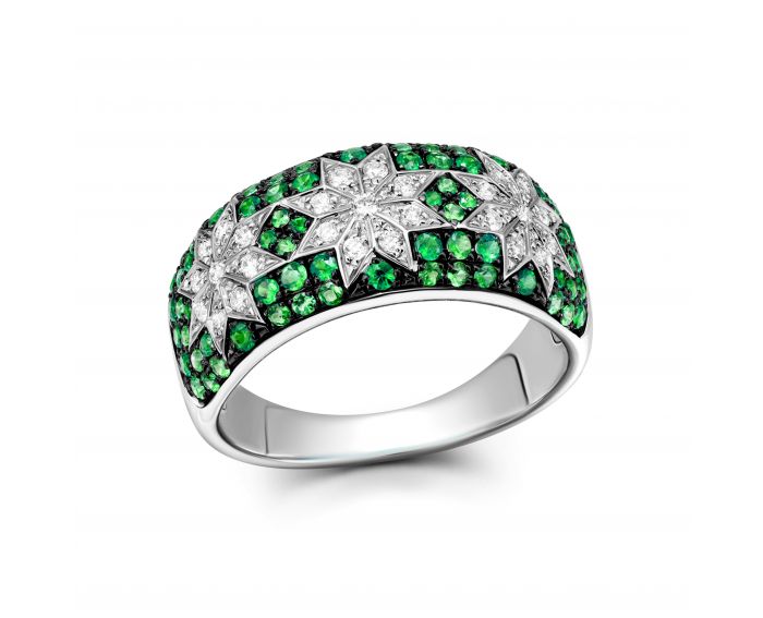 Ring with diamonds and tsavorites in white gold 1К759-0425