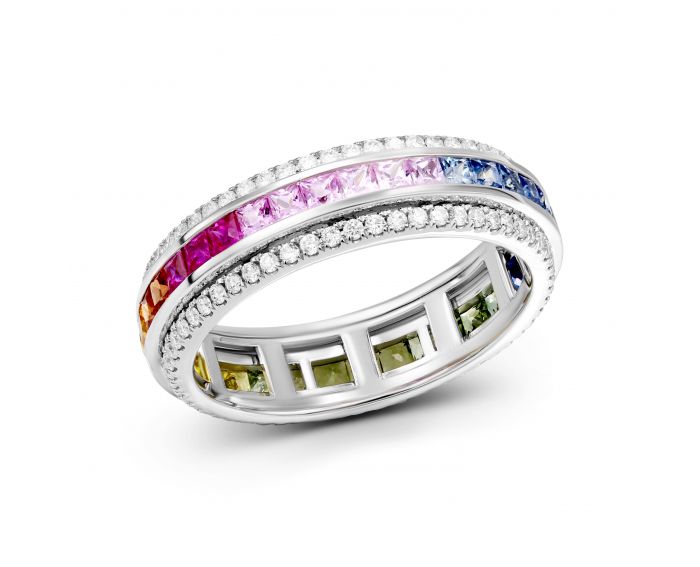 Ring-transformer, with a link of multi-sapphire, rotating on the axis 1-244 947