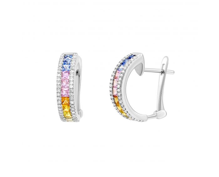 Earrings with diamonds and multi-sapphire in white gold 1С551-0284