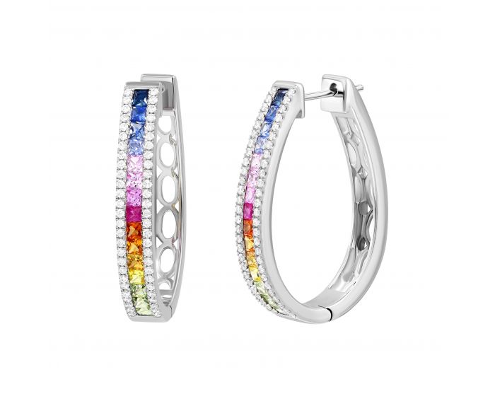 Earrings with diamonds and multi-sapphire in white gold 1С551-0458