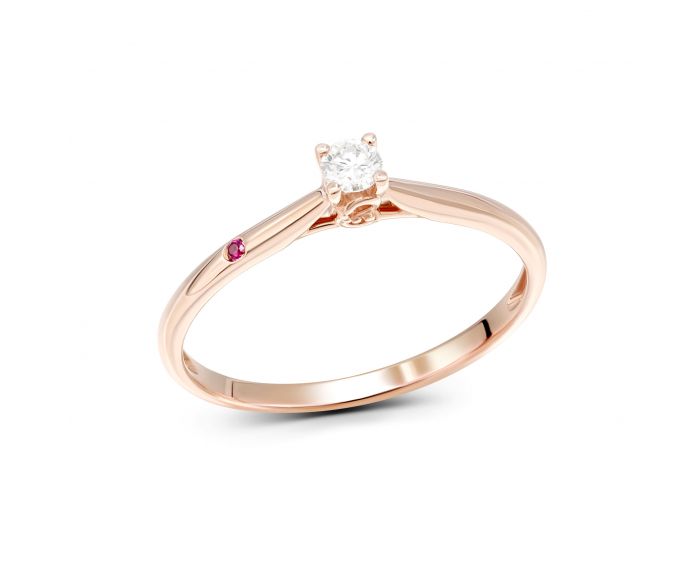 Каблучка з діамантом та рубіном у рожевому золоті 1К034ДК-1711