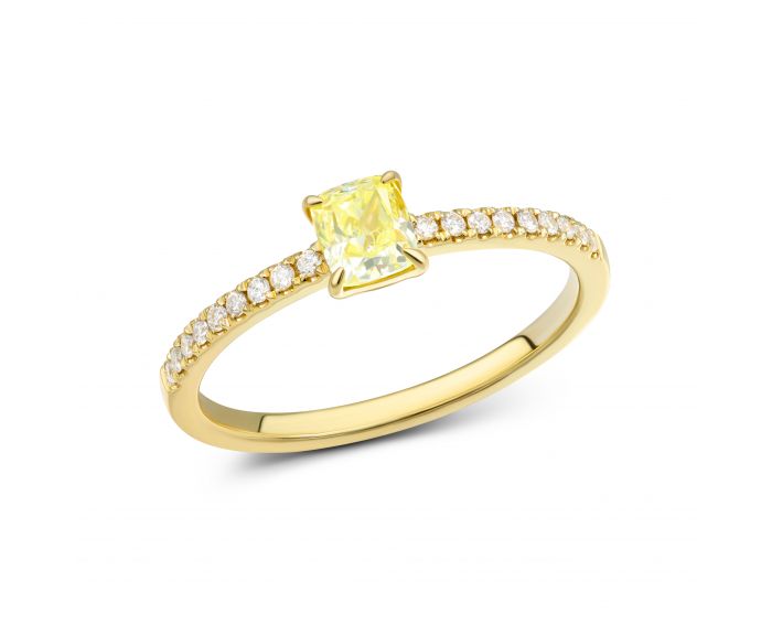 Каблучка з жовтим діамантом огранки Принцеса у жовтому золоті 1-244 154