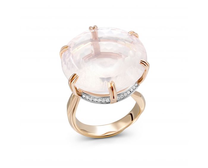 Ring with diamonds and rose quartz in a combination of white and rose gold 1-244 167