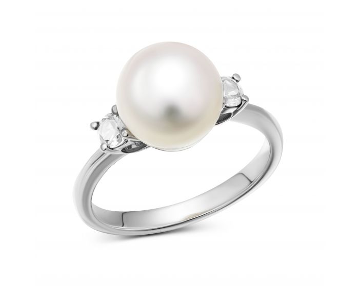 Diamond and pearl ring in white gold 1К193ДК-0551