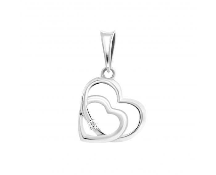 Pendant heart with a diamond in white gold 1P814DK-0021