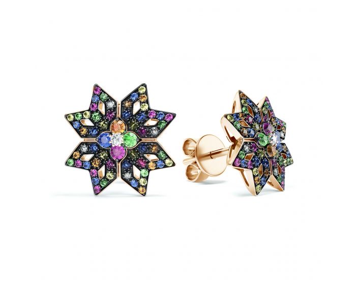 Earrings with diamonds, rubies, sapphires and tsavorites in rose gold 1С759-0460