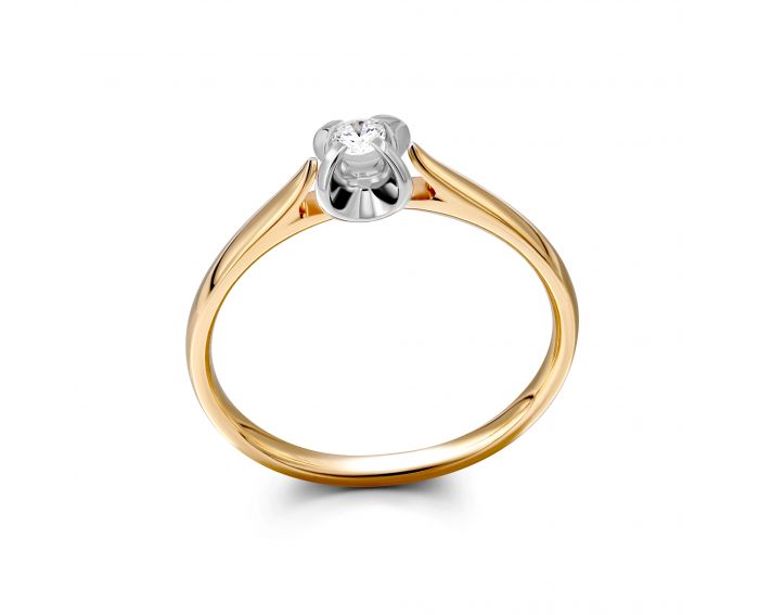 Ring with a diamond in a combination of white and rose gold 1-245 815