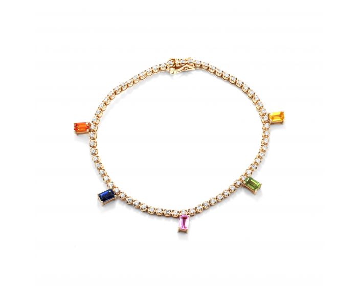Bracelet with multi-sapphire and diamonds in rose gold 1-246 024