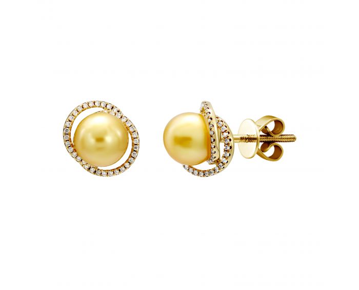 Earrings with diamonds and pearls in yellow gold 1-246 042