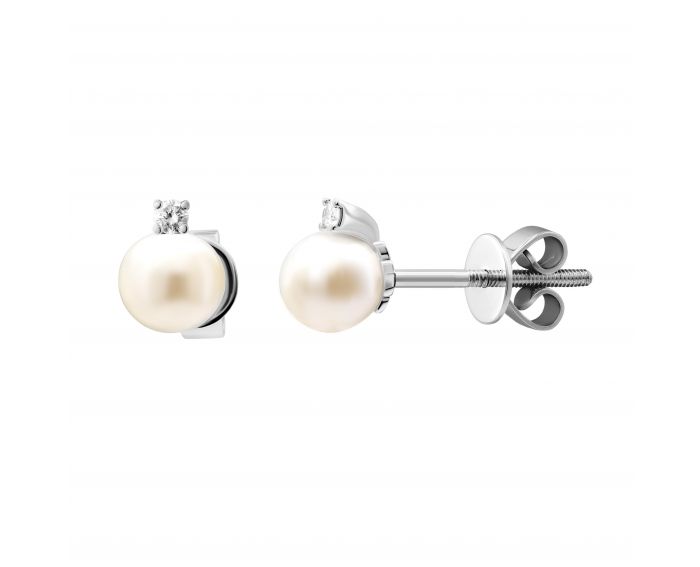 Earrings with diamonds and pearls in white gold 1С193-0616