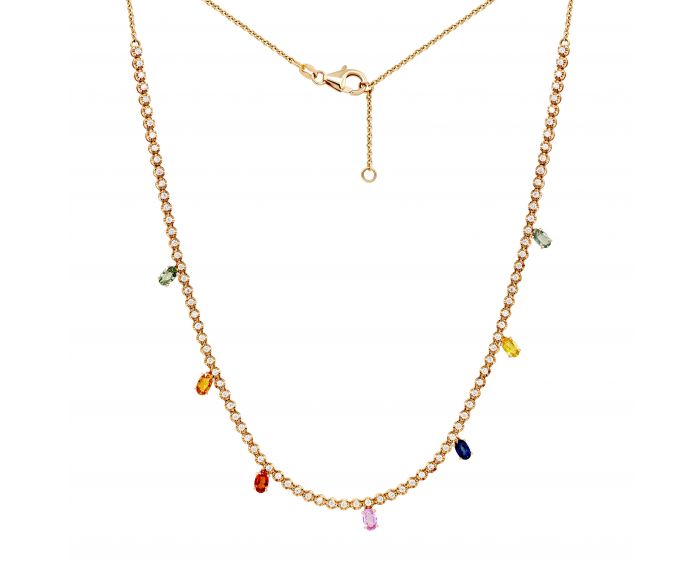 Necklace with diamonds and multi-sapphire in rose gold 1-246 410