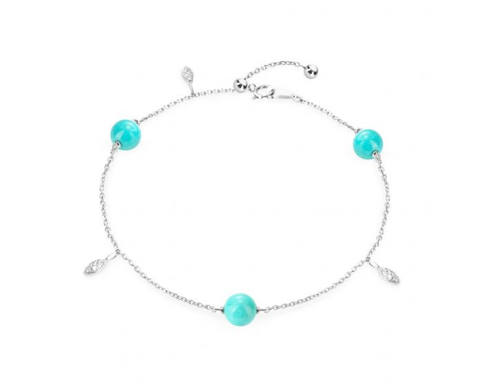 Bracelet with diamonds and turquoise in white gold 1Б034-0069