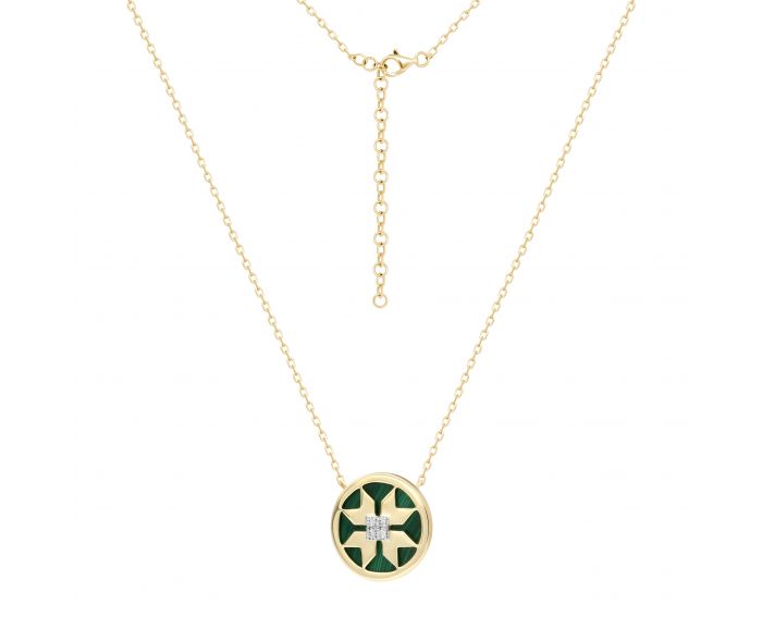 Necklace with diamonds and malachite in yellow gold 1L034-0195