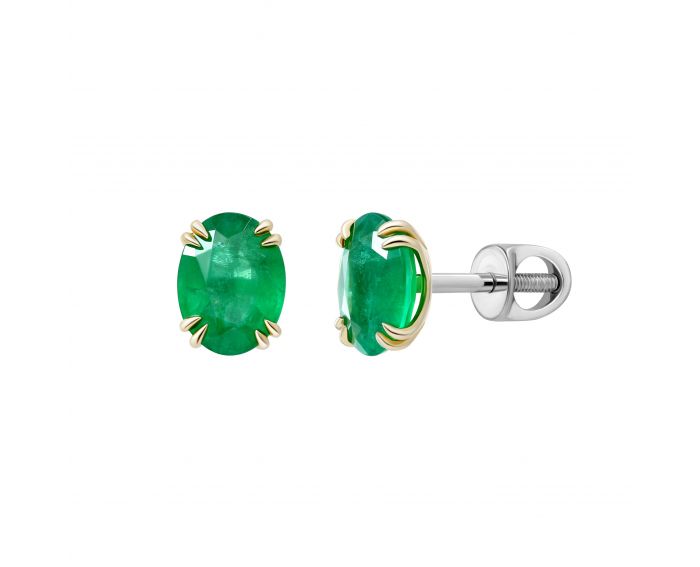 Earrings with emeralds and diamonds in a combination of white and yellow gold 1С034ДК-1393