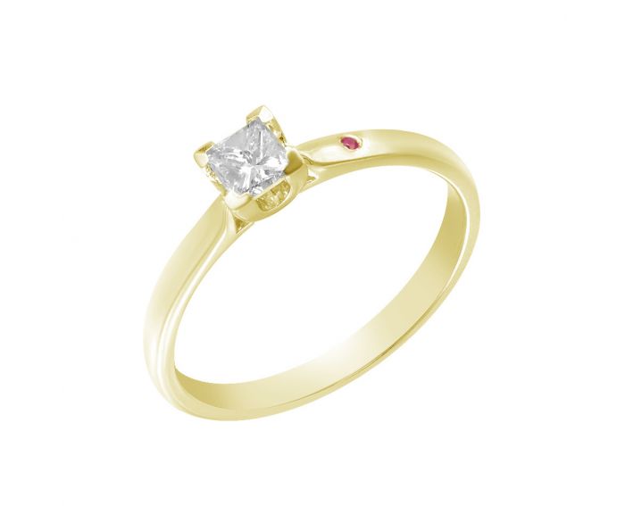Кольцо с бриллиантом и рубином в желтом золоте 1К034ДК-1705