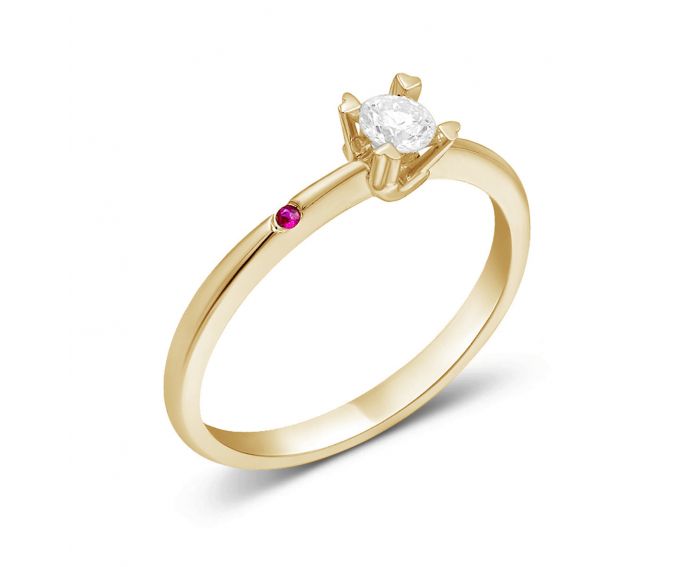 Каблучка з діамантом та рубіном у рожевому золоті 1К034ДК-1709