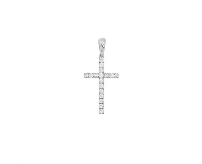 Крест с бриллиантами в белом золоте 1П071ДК-0010