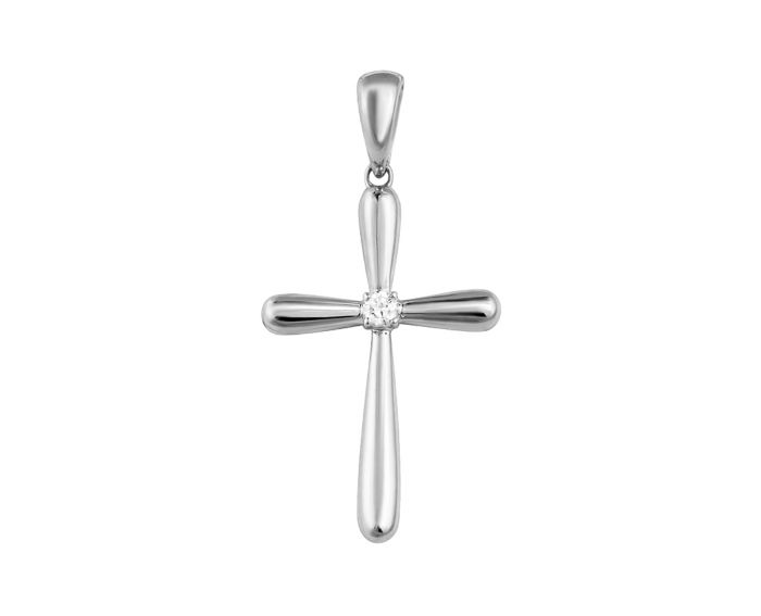 White gold cross with diamond 1P377-0004