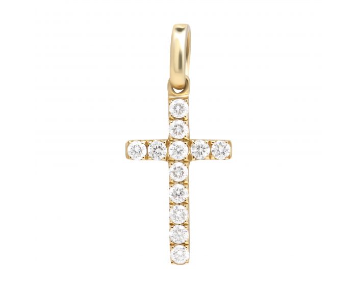 Хрестик з діамантами у рожевому золоті 1П759-0121