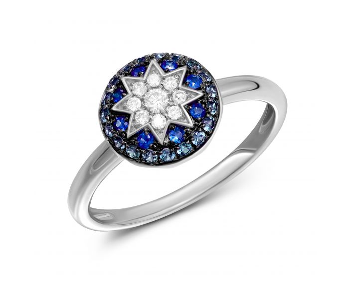 Ring with diamonds and sapphires in white gold 1К759-0431