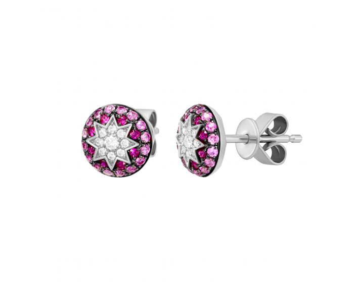 Earrings with diamonds and rubies in white gold 1С759-0447