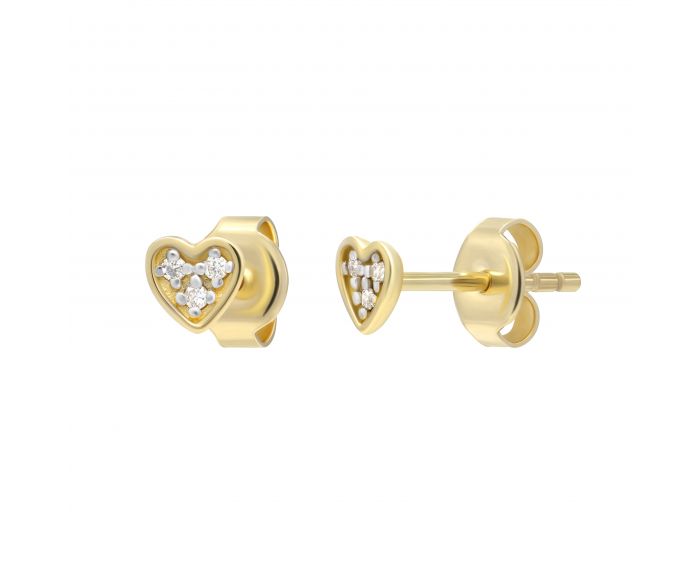 Earrings with diamonds Gentle heart yellow gold