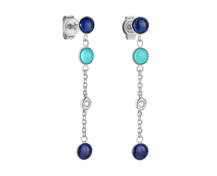 Earrings with diamonds, turquoise and lapis lazuli