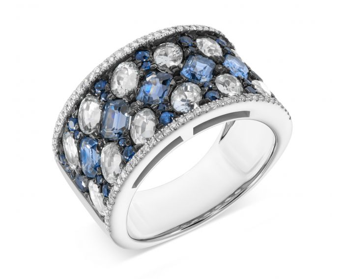 Ring in white gold with diamonds and sapphires ZARINA