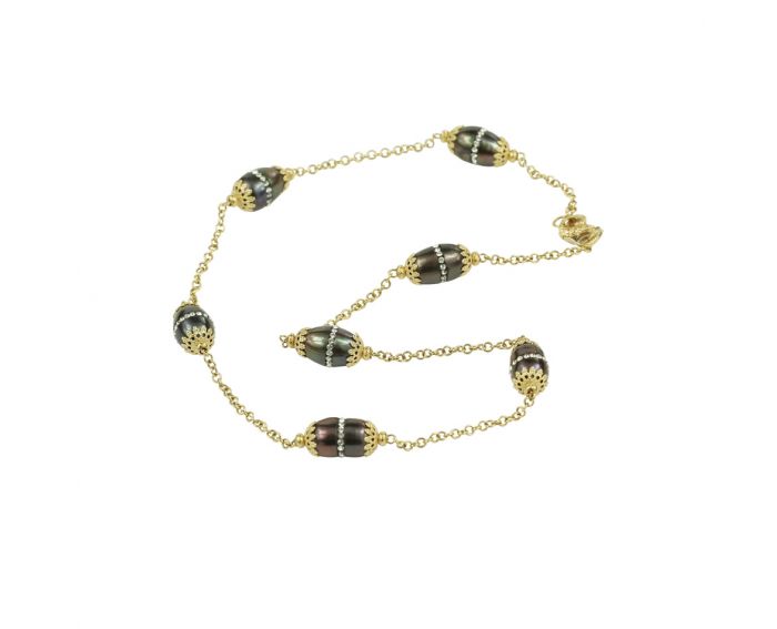 Yellow gold necklace with onyx 2-011 345