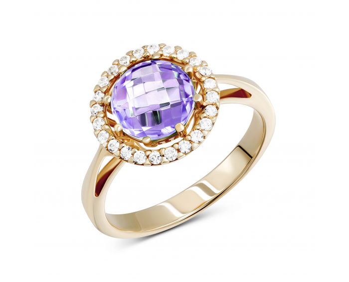 Ring with cubic zirconia and amethyst in rose gold 2-110 844