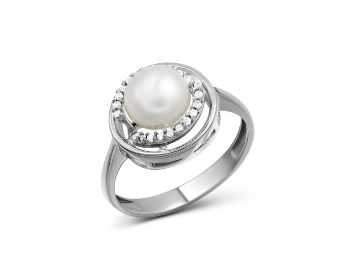 Ring with zirconias and pearls in white gold 2-204 860