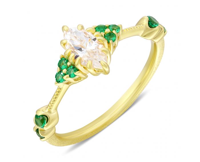 Ring Radiance with white and green cubic zirkonia yellow rhodium